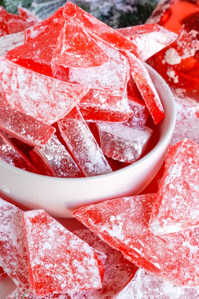 Overflowing bowl of Red Hot Cinnamon Candy