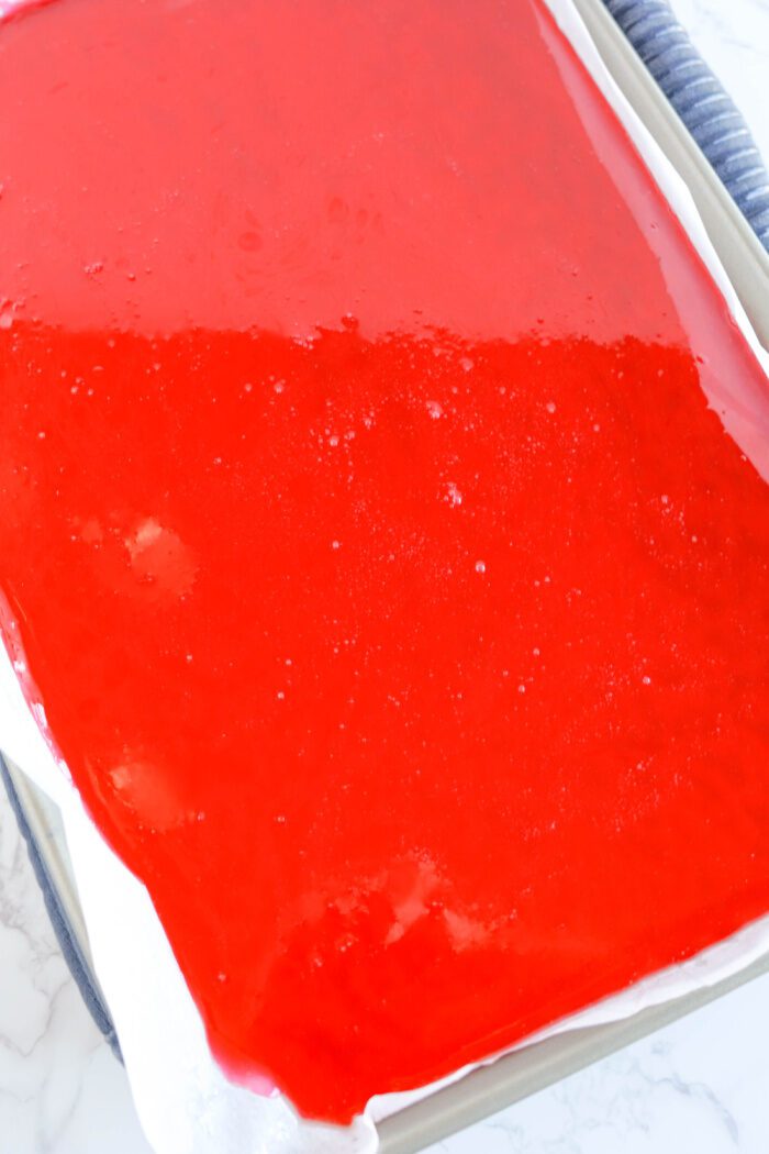 Cinnamon Rock Candy poured into baking pan