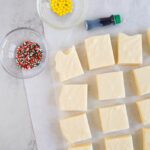 Cut vanilla fudge squares