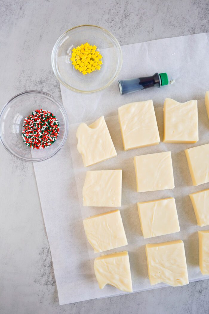 Cut vanilla fudge squares