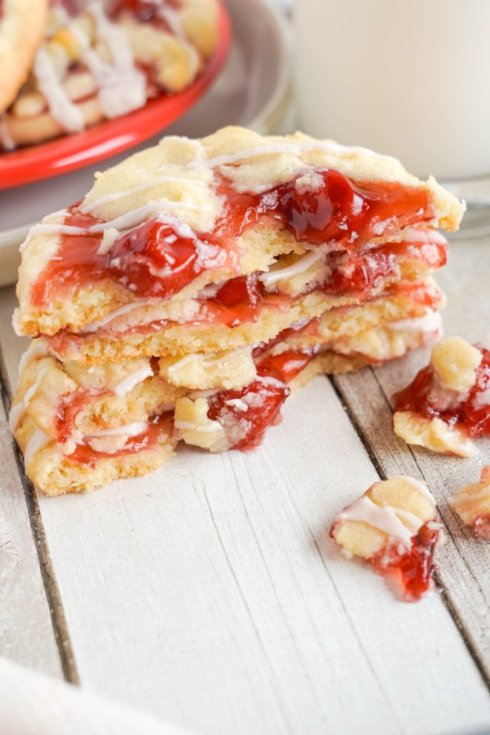 4 Cherry pie Cookies stacked and sliced in half