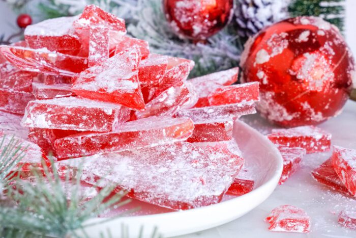 Plate full of Red Hot Cinnamon Hard Candies