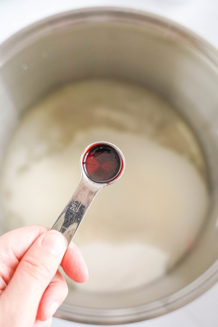 Red food coloring added to pot