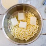 White chocolate chips and almond bark in a pot