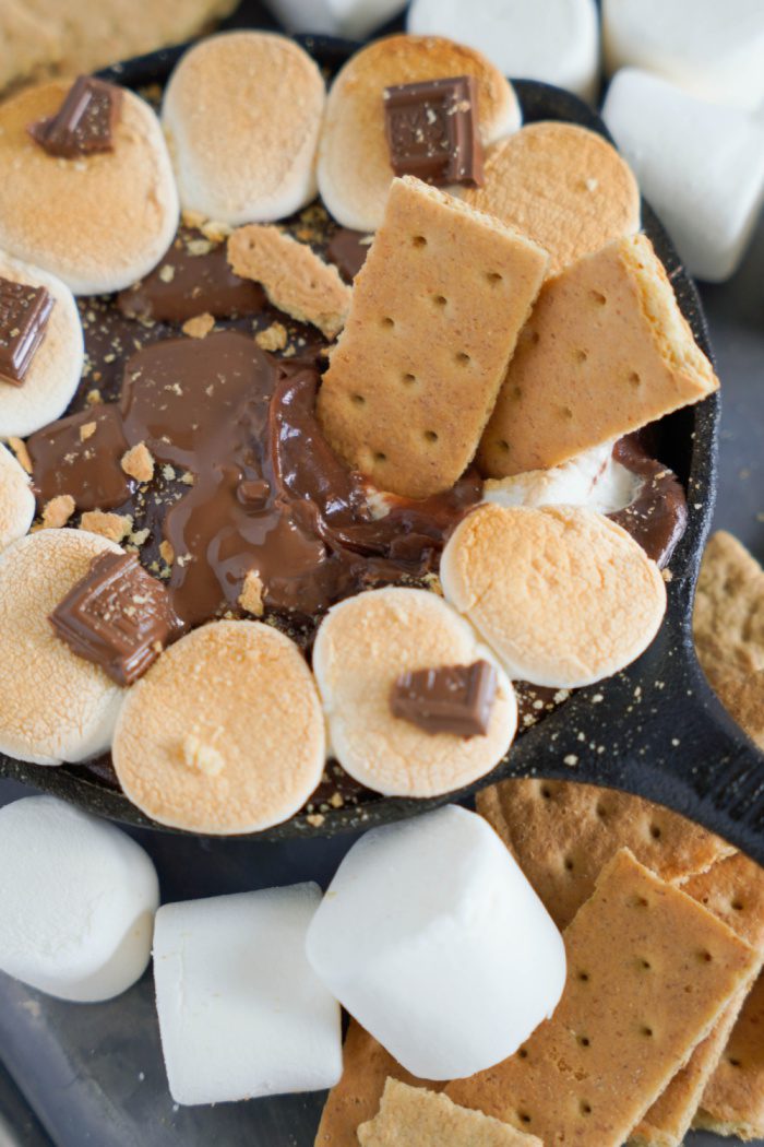 Above view of Chocolate S'mores Dip in a skillet