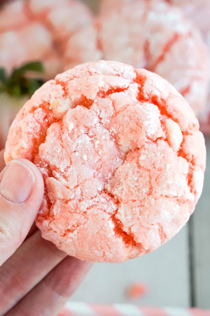 Someone holding a Strawberry Crinkle Cookie