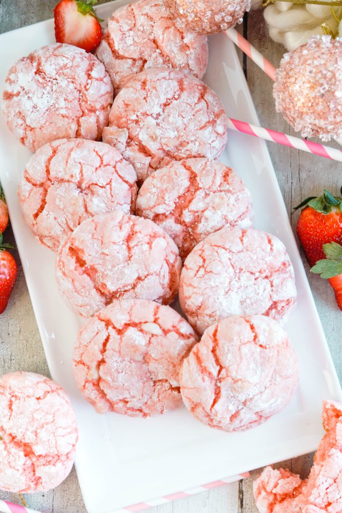Plate with several Strawberry Crinkle Cookies