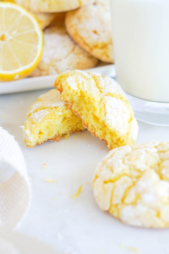 Lemon Crinkle Cookie broken in half