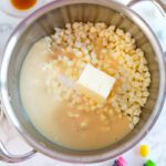 White chocolate, butter, salt, and sweetened condensed milk in pot