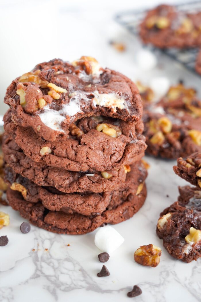 5 Rocky Road Cookies stacked