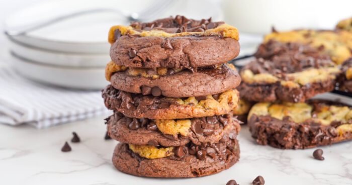 Layered Brookie Cookies in a stack