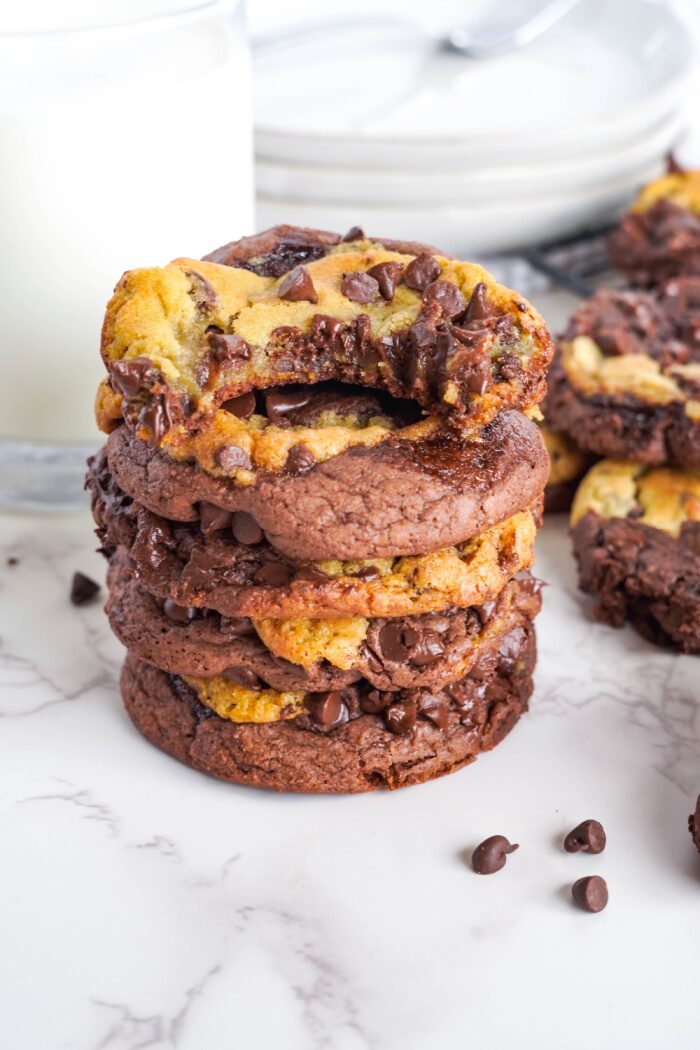 Layered Brookie Cookies in a stack