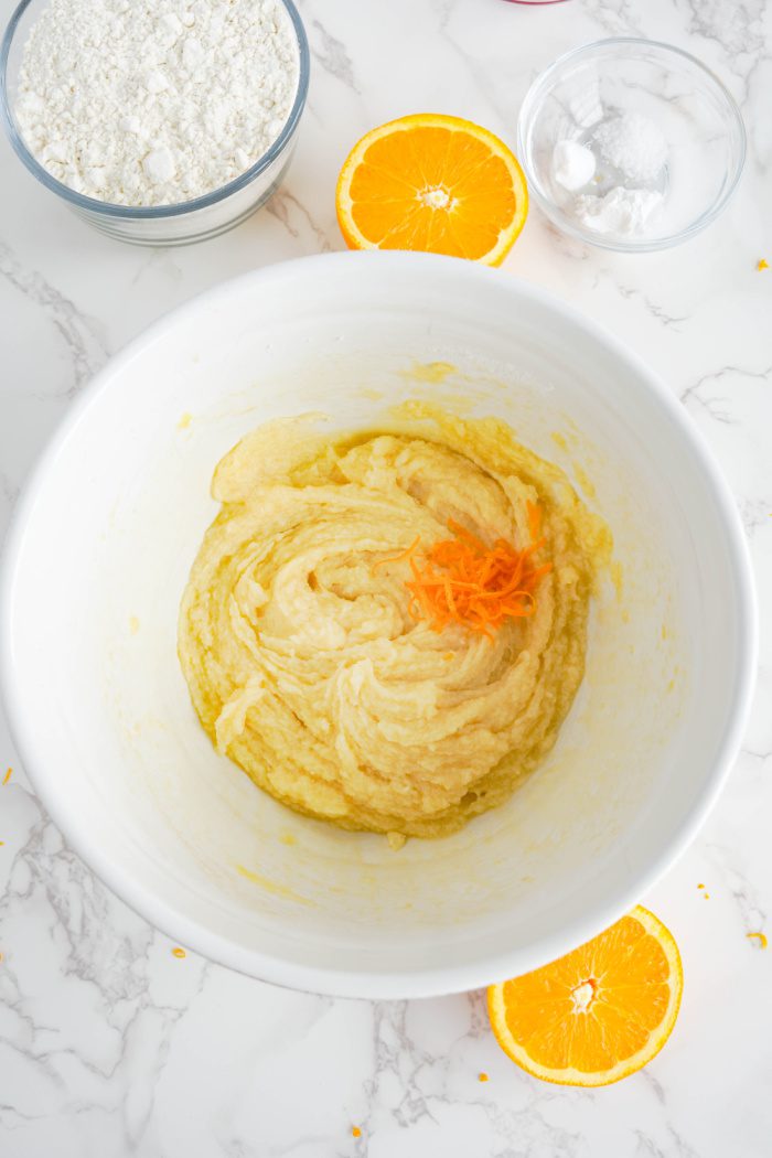 Orange zest adde to cookie dough mixture