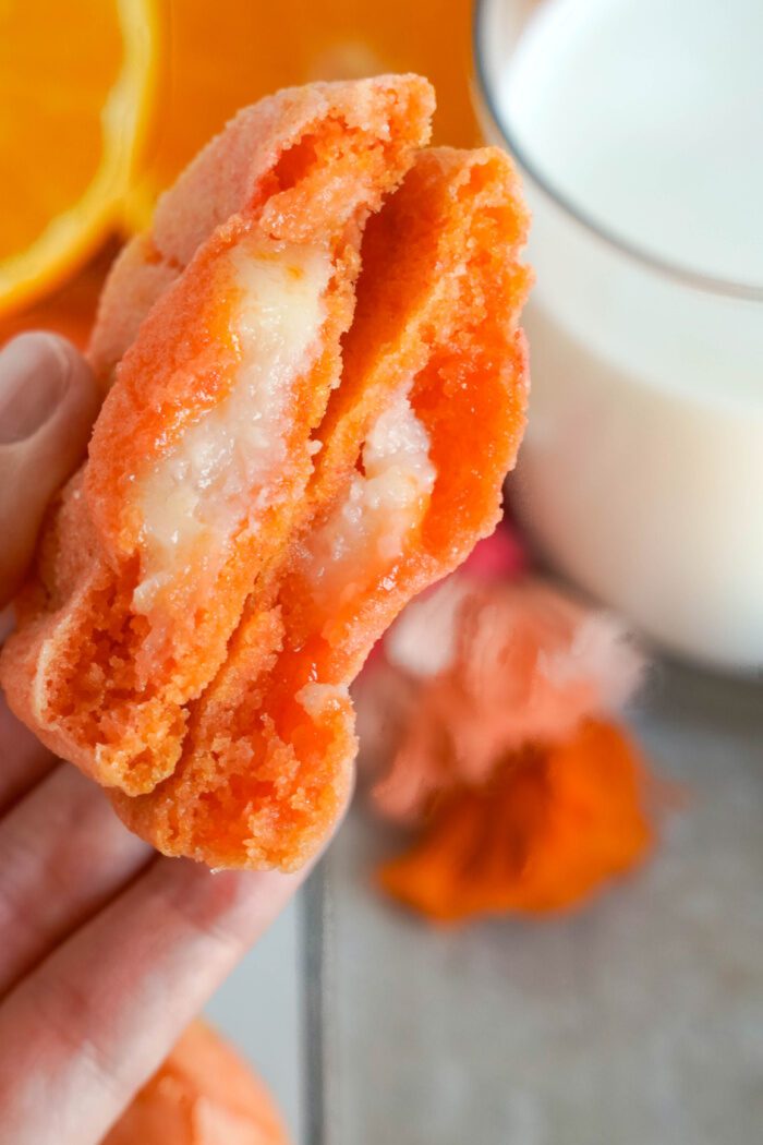 Creamsicle Orange Cookie broken in half