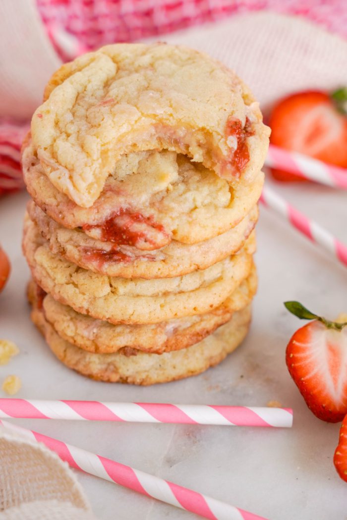 Easy Strawberry Cheesecake Cookies stacked