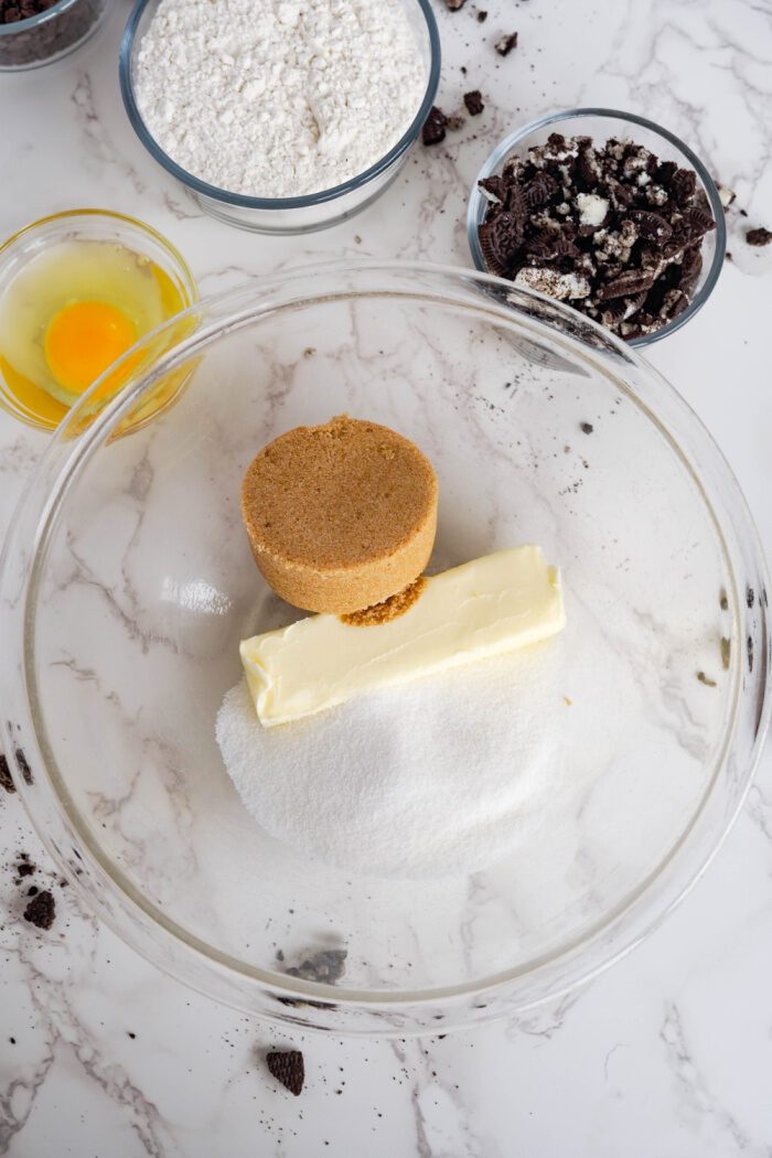 Sugars and butter added to bowl