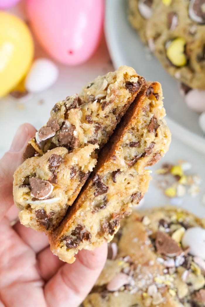 Thick and Chewy Cadbury Easter Oatmeal Chocolate Chip Cookies