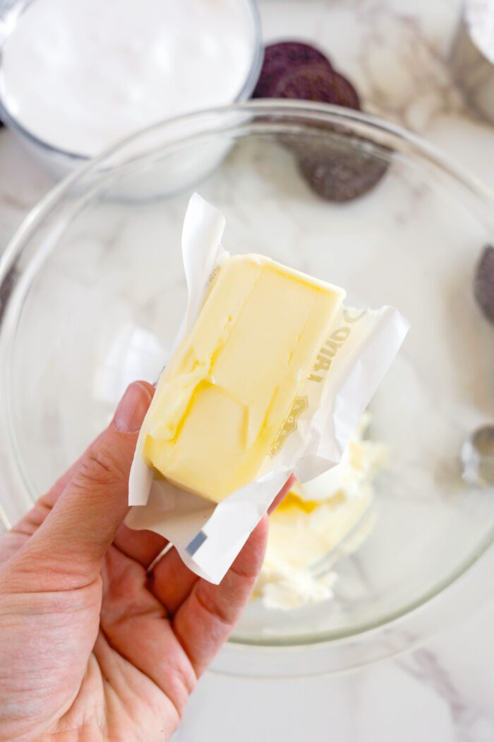 Easy Oreo Dip creaming butter and cream cheese