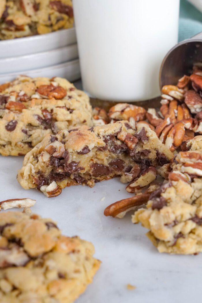 Chocolate Chip Oatmeal Cookie broken in half