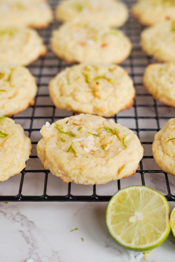 Key Lime Coconut Cookies on cooling rack