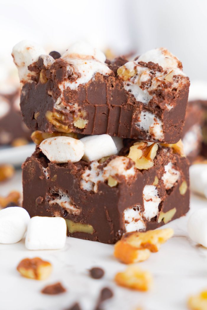 Easy Rocky Road Fudge stacked