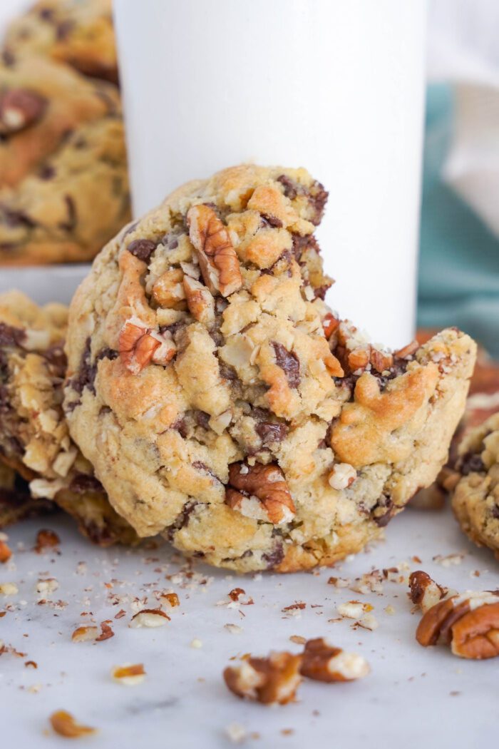 Chocolate Chip Oatmeal Cookie with bite taken out