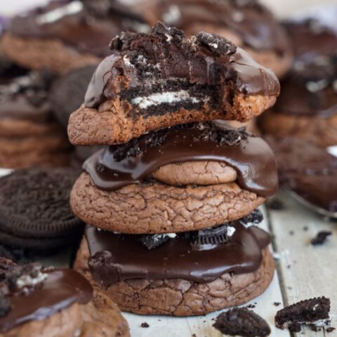 Oreo Stuffed Brownie Cookies stacked