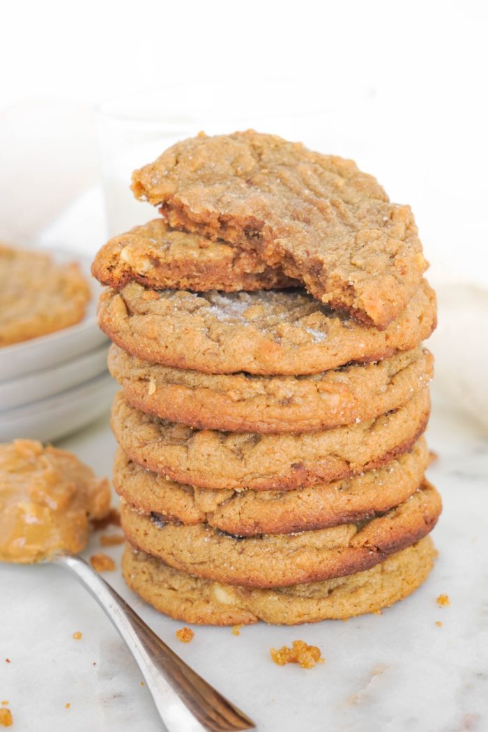 Best Peanut Butter cookies stack with broken cookie on top