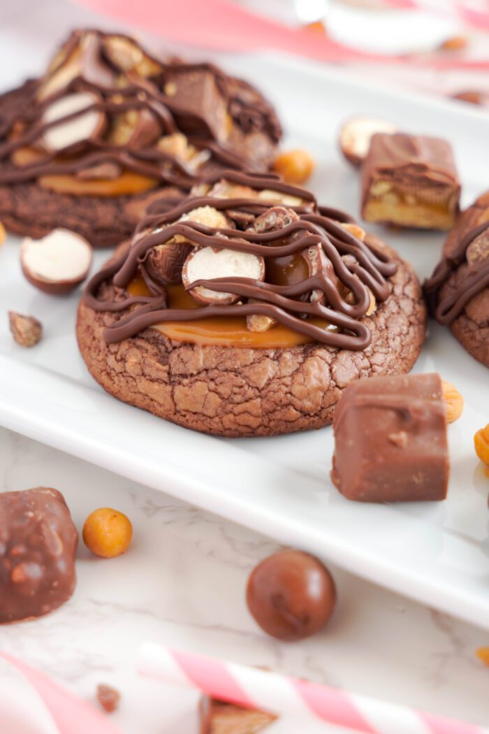 Chocolate Bar Cookies with chocolate candy sprinkled around