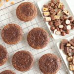 Candy Bar Brownie Cookies baked and cooling