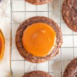 Candy Bar Brownie Cookies glazed with caramel