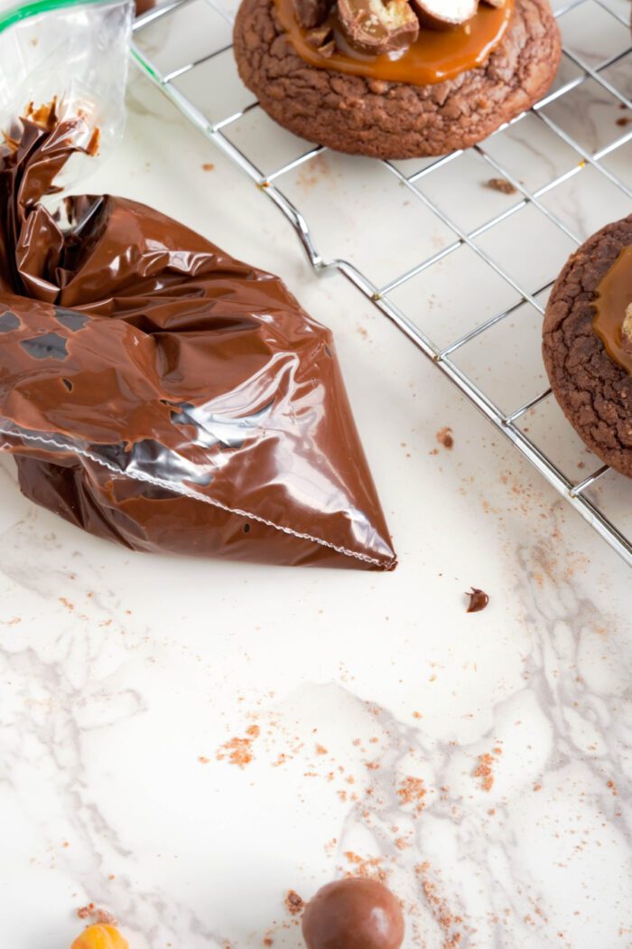 Candy Bar Brownie Cookies melted chocolate in zipper bag
