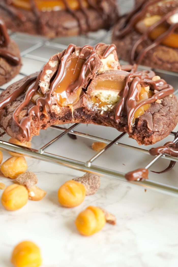 Candy Bar Brownie Cookies with a bite taken out