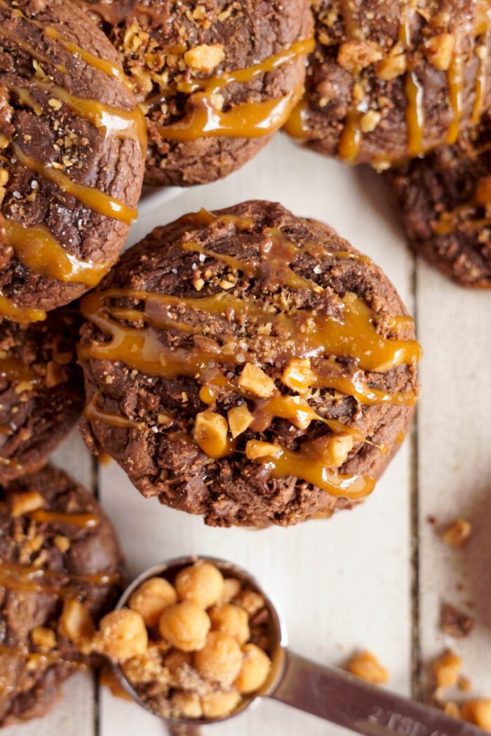 Chocolate Toffee Cookies with toffee on top