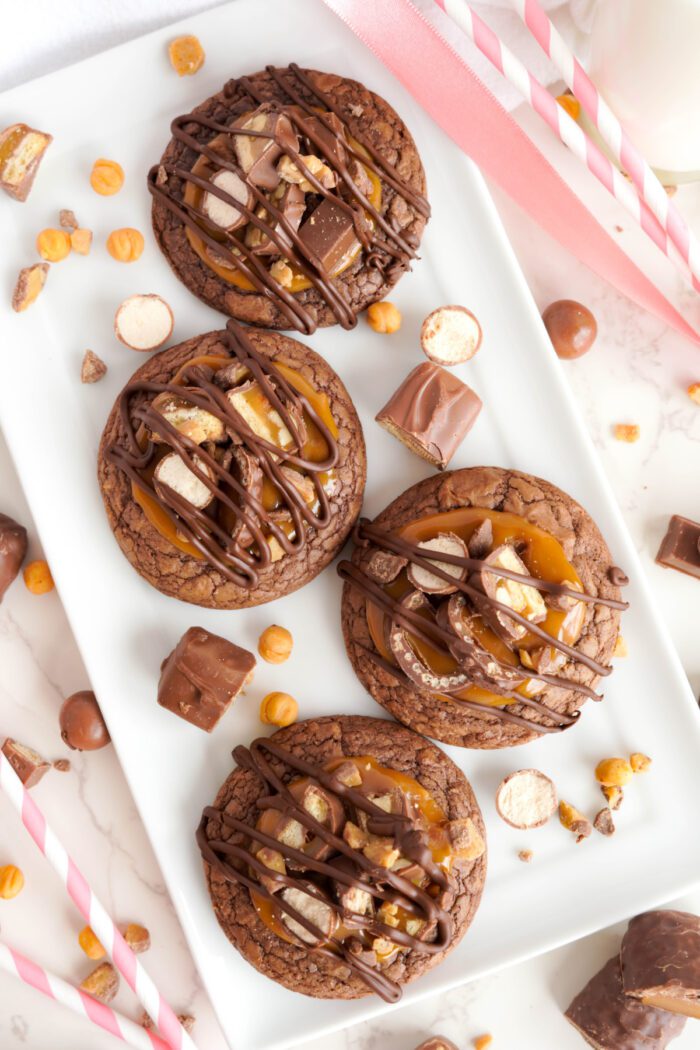 Candy Bar Cookies spread out on plate