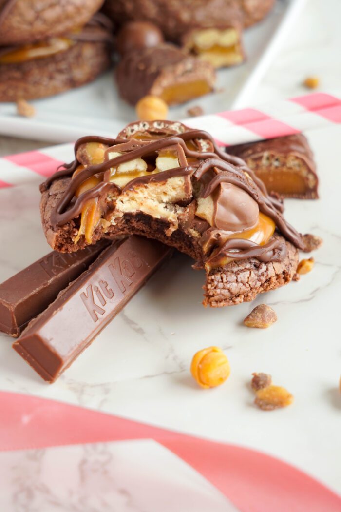 Chocolate Bar Cookies with bite taken out