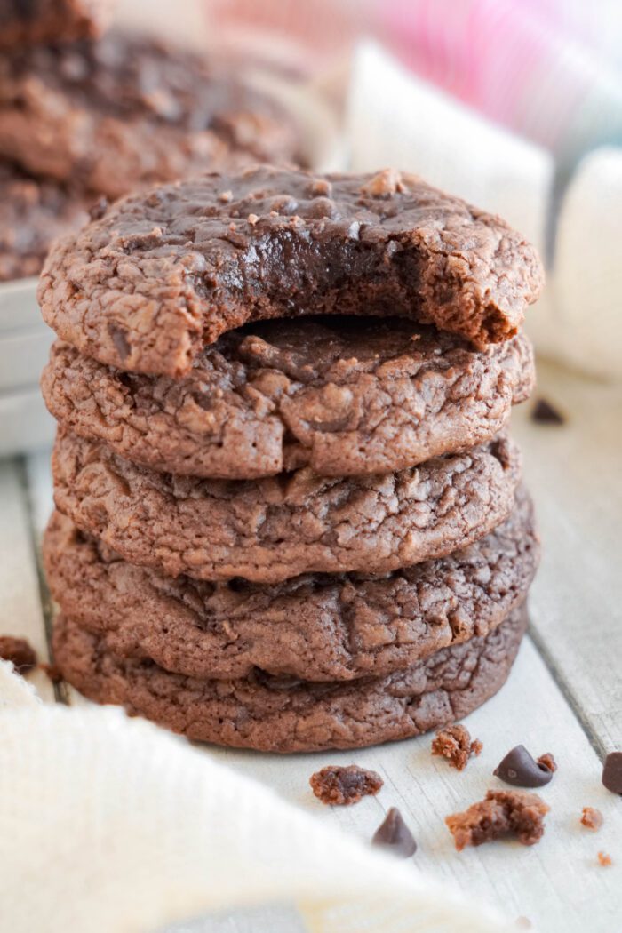 Easy Brownie Mix cookies stacked with 4 cookies