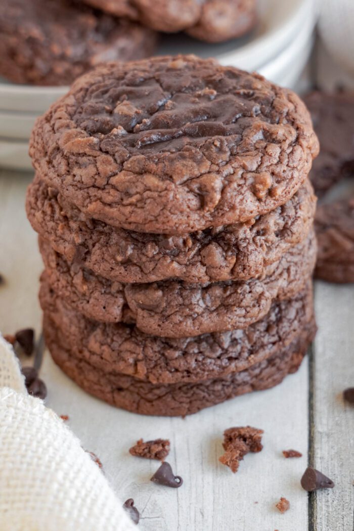 Easy Brownie Mix Cookies stacked up