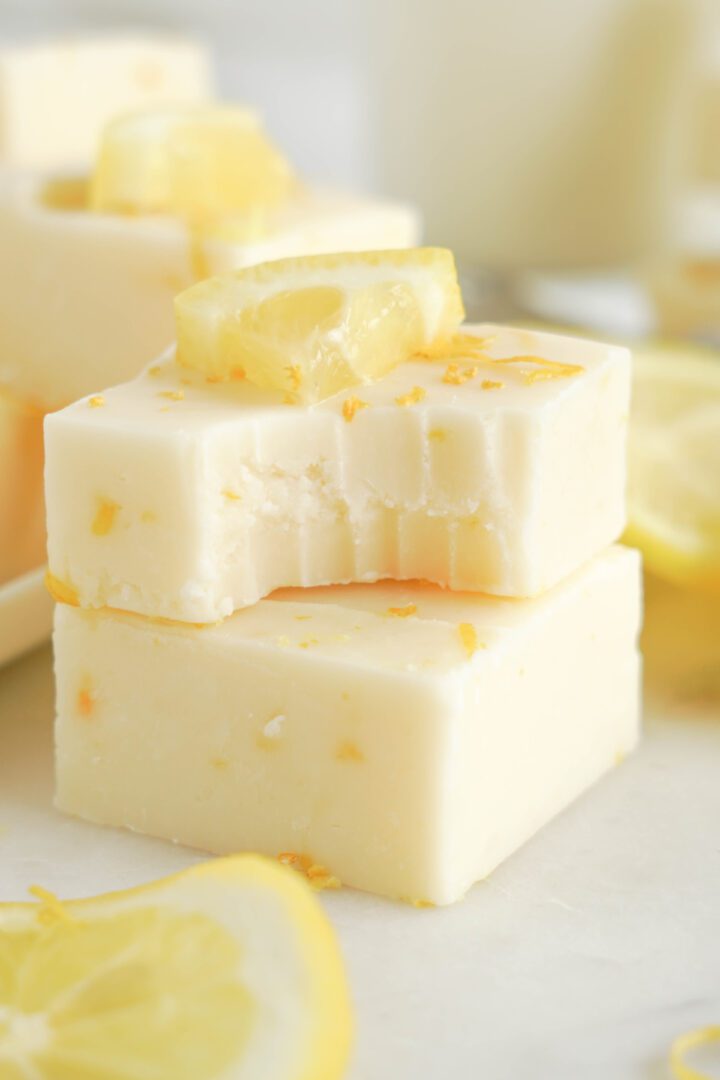 Easy Lemon Fudge stacked on top of each other