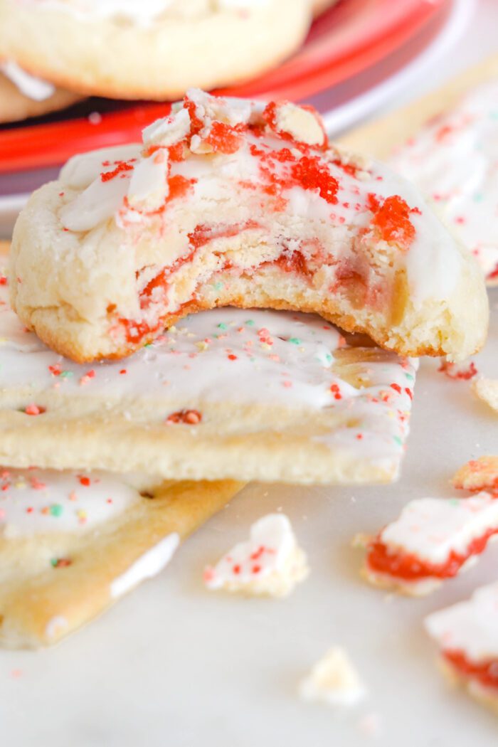 Strawberry Pop Tart Cookie with a bite taken out