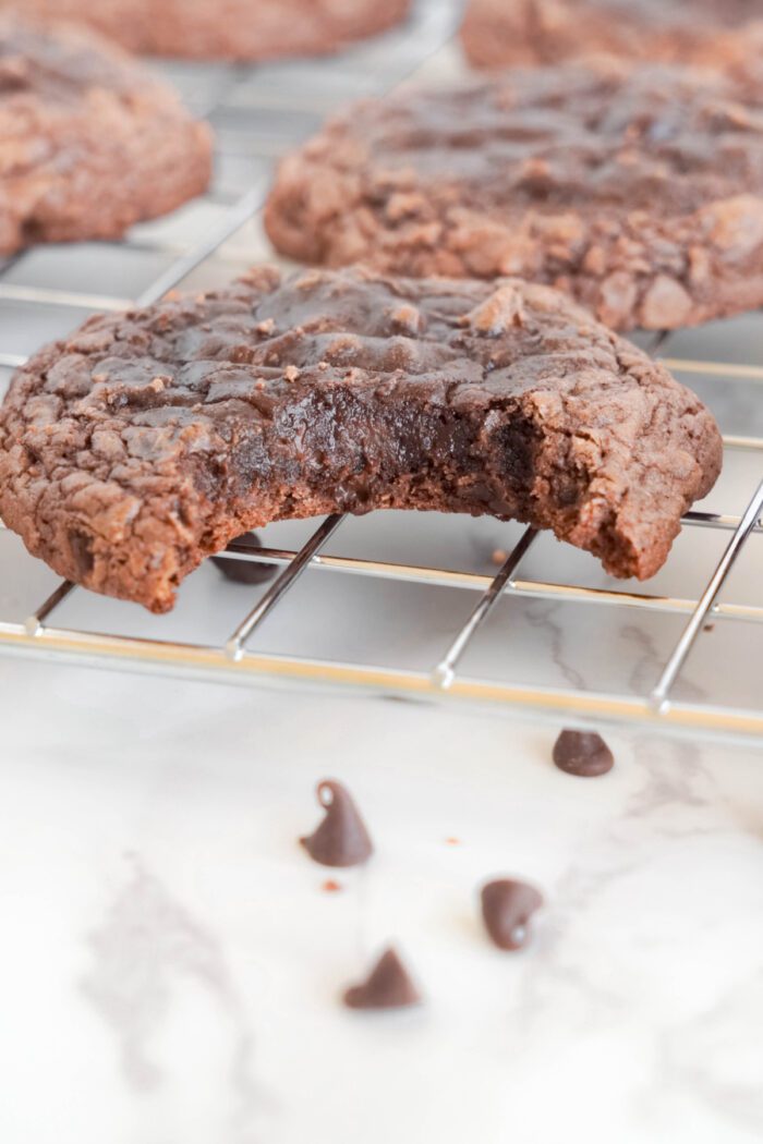 Brownie Chocolate Chip Cookie with bite taken