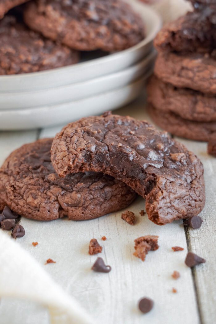 Easy Brownie Mix Cookies propped up one another