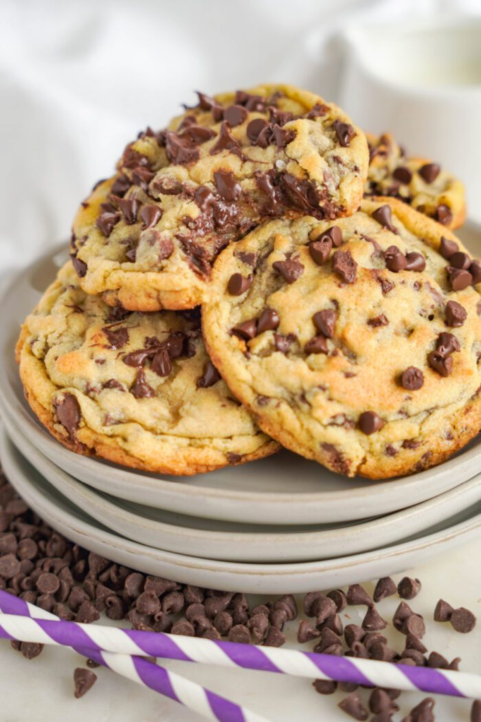 Chocolate Chip Cookies piled on a plate