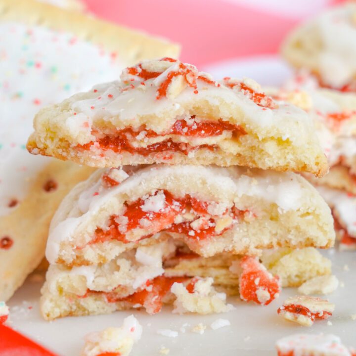 Easy Strawberry Pop Tart Cookies broken in half