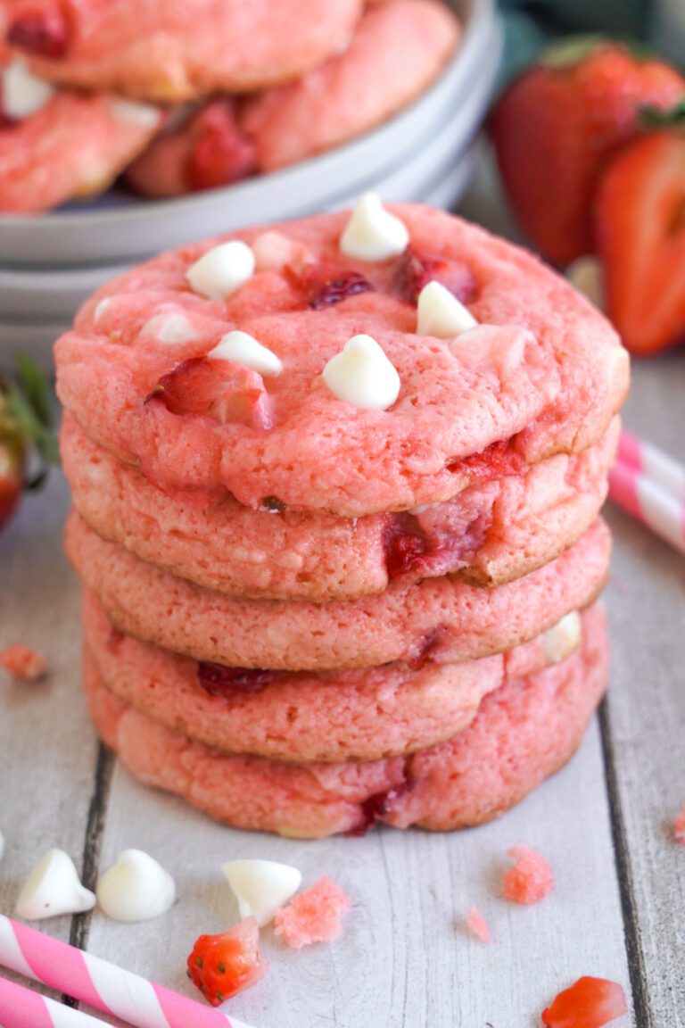 Strawberry White Chocolate Chip Cake Mix Cookies - LemonPeony