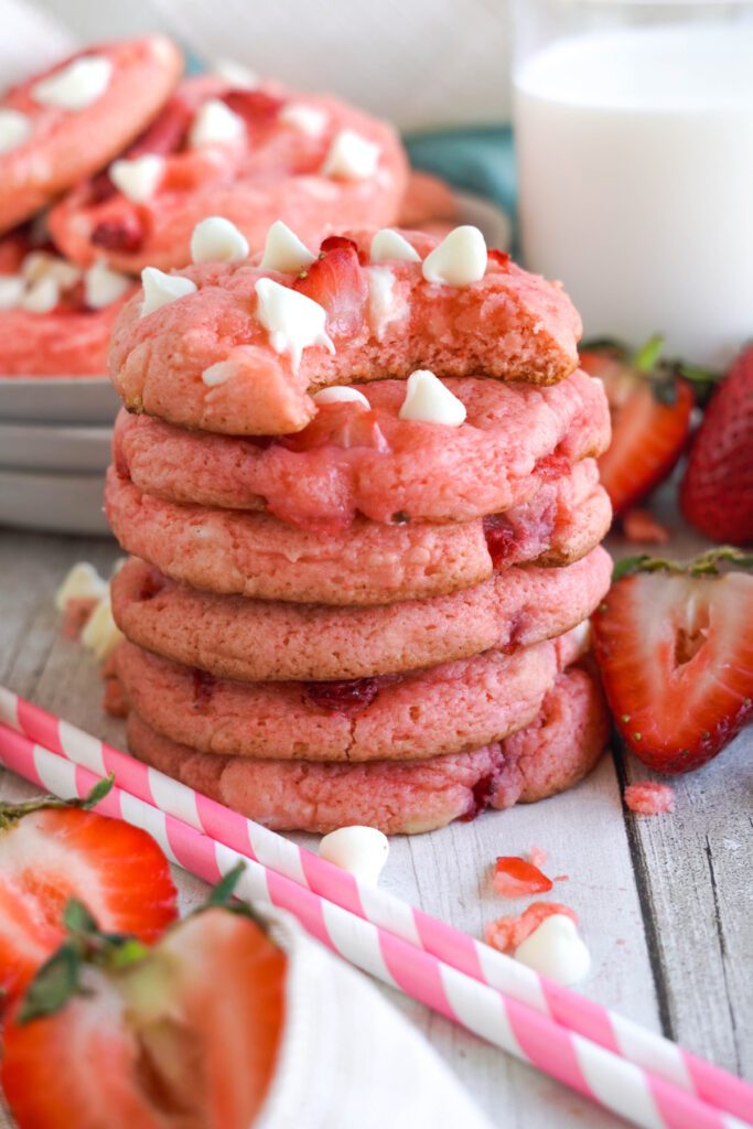 Strawberry White Chocolate Chip Cake Mix Cookies - LemonPeony