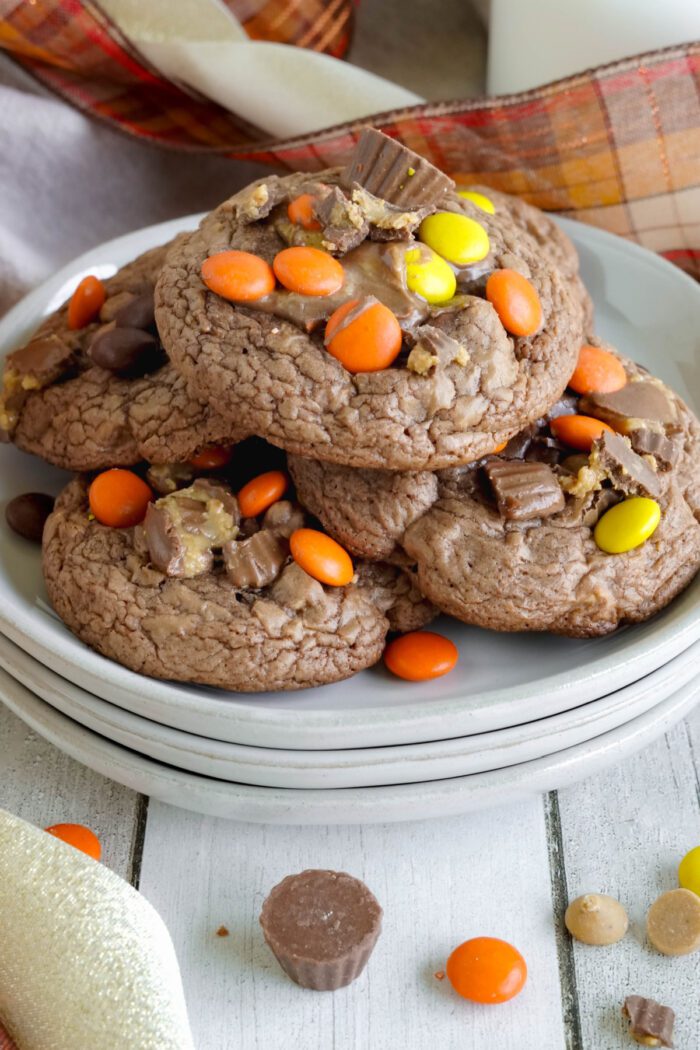 Reese's Brownie Mix Cookies on a plate