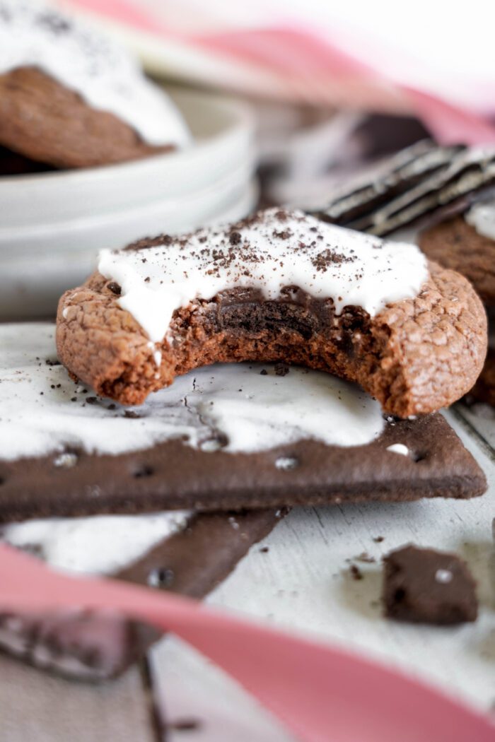 Chocolate Pop Tart Cookie with a bite taken out of it