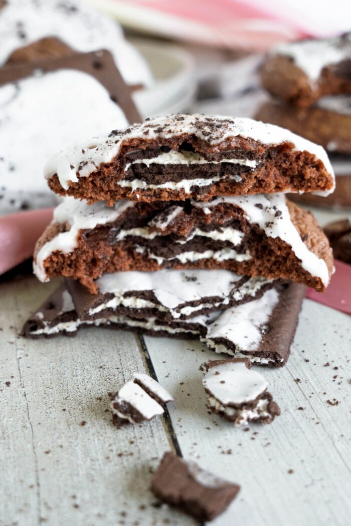 Pop Tart Cookies broken in half and stacked