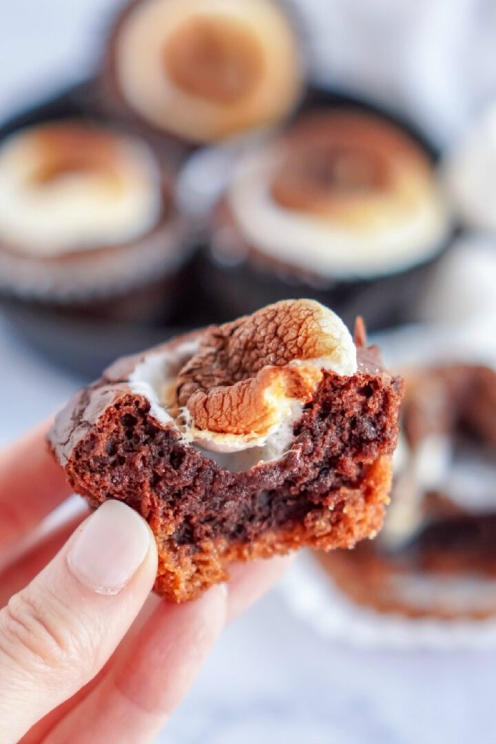 S'mores Brownie Cupcake with bite taken out